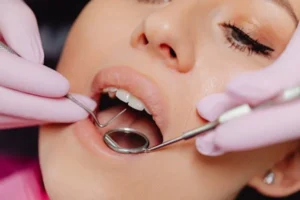 Close up of woman having dental procedure