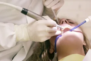 Close up of woman having dental work